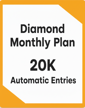 Diamond Monthly Plan with 20K Automatic Entries text on a white background with yellow border
