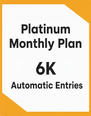Platinum Monthly Plan with 6K Automatic Entries on a white and yellow background