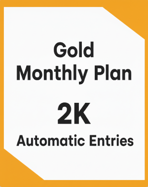 Gold Monthly Plan with 2K Automatic Entries text on a white background with a yellow border
