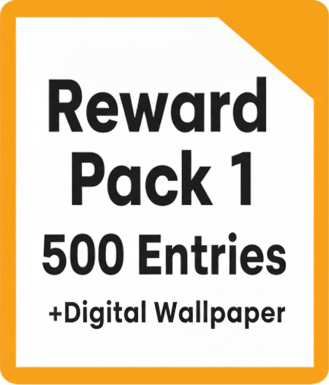 Reward Pack 1 with 500 Entries and Digital Wallpaper on a white background with yellow border