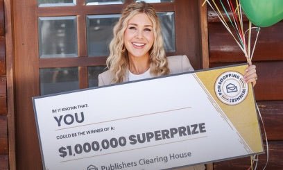 Sarah B. with her $1,000,000 SuperPrize check